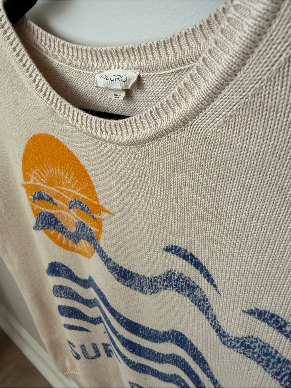 Anthropologie Pilcro Surf Season Graphic Muscle Sweater Tank Vacay Sun Beach M - Picture 6 of 11
